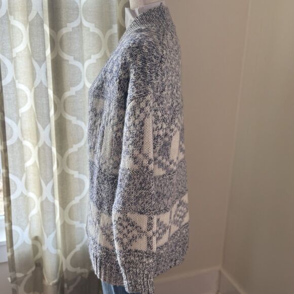 GAP‎ Sweater Women Oversize XS Chunky Cable Knit Cardigan Blue White Snow NWTO - Picture 5 of 10